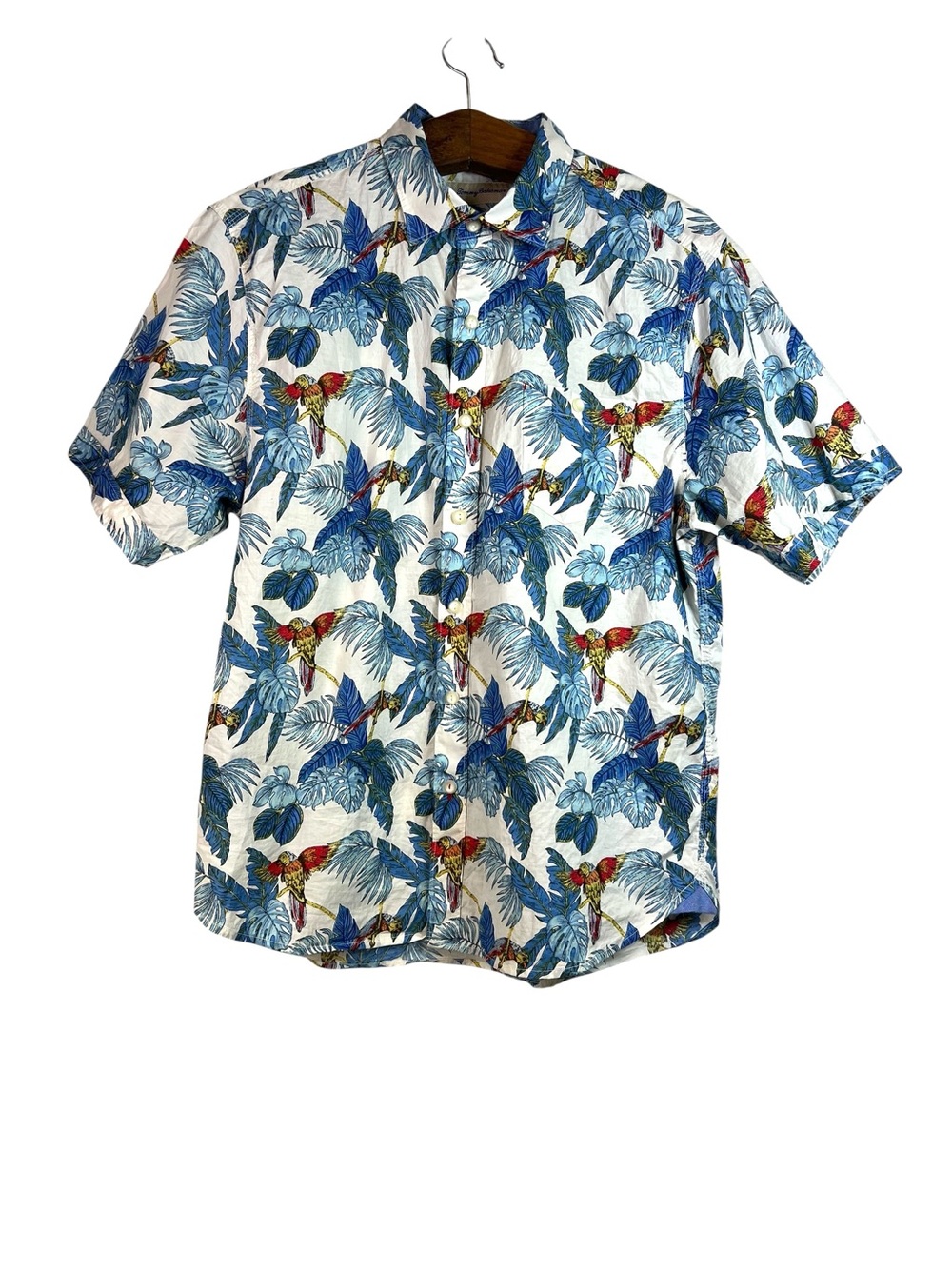 Tommy Bahama Mens Blue Tropical Parrot Button Down Shirt Size M Beach Vacation